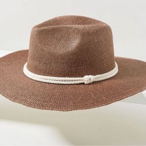 Anthropologie Hallie Trimmed Rancher Straw Hat (Brown with white rope trim)